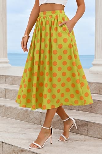 Image of Cicy Bell Womens Summer Striped Maxi Skirts A-Line Beach Vacation Outfits | Elastic Waist, Side Pockets, Flowy, Midi Length, Color Contrast, Trendy Casual