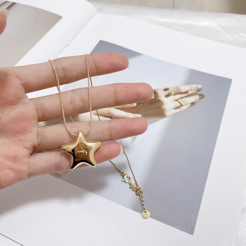 Minimalist Star Choker Necklace for Women Dainty Stainless Steel 18k Gold Plated Star Charm Pendant Trendy Adjustable Chain Necklaces Fashion Jewelry Christmas Birthday Gifts for Her Bff 17"4