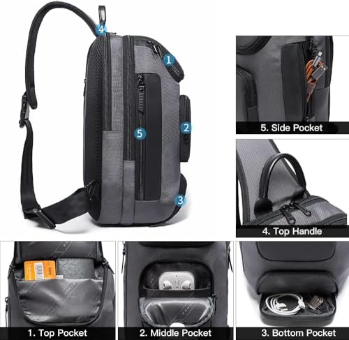 Image of BANGE USB Charging Sling Bag, Waterproof Crossbody Backpack, Portable Shoulder Bag Daypack for Men Women Travel Hiking Work