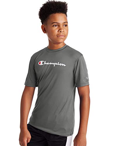 Champion Boys' Graphic Double Dry Performance Short Sleeve Shirt, Stone Gray, X Large