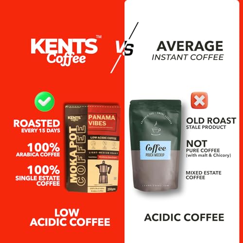 Image of Kents Coffee Panama Vibes - Light Medium Roast | LOW ACIDITY COFFEE | Moka Pot , Drip machine, V60, Aeropress, South Indian Filter | Chikmagalur Single Estate Arabica Coffee | Cacao & Strawberry Notes | Freshly Roasted Beans | Medium Fine Grind | Honey SunDried + Washed Arabica (200g)