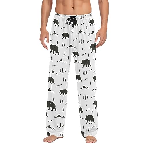 Black White Bear Mountain Pajama Pants Graffiti Arrow Tree Lounge Sleepwear PJs Men's Pajama Bottoms Sleep Pants M