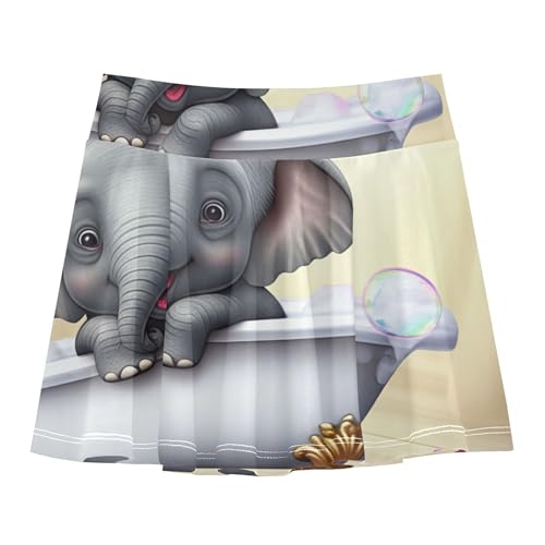 Joisal Cute Elephant Bathtub Funny Toddler Tennis Skirts Cute Girls Skorts Athletic Shorts Flowy Skirt 4t