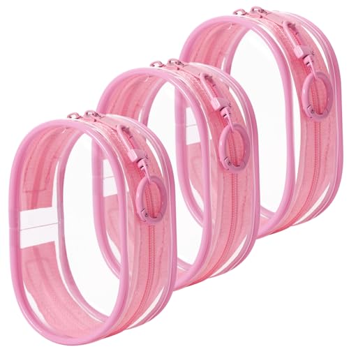 Clear Keychain Bag for 4.1'' Tall Dolls, Hanging Protective Display Case, Portable Travel Storage Bag-Pink 3 Pack