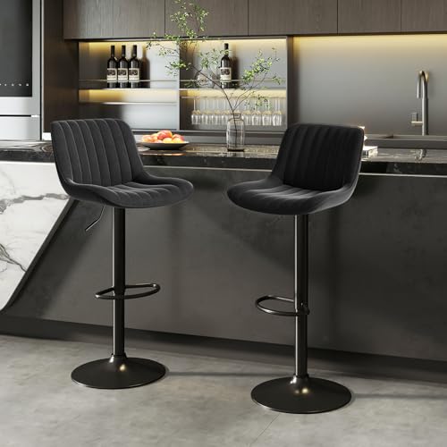 Swivel Kitchen Bar Stools Set of 2 – 30 inch Adjustable Island Bar (Black)