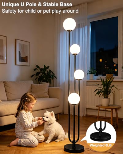 Image of Lightdot Gold Globe Floor Lamp 4-Lights Dimmable Floor Lamps with 3000K Bulbs Included Unique Mid Century Modern Tall Standing Lamp with 5Lbs Heavy Base for Living Room /Bedroom /Sofa Beside