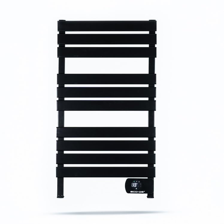 ECODE® Toallero Eléctrico Negro con Patas, Programación 24/7, Radiador Seca Toallas, 500 W IP24, “Towel Heat”, WiFi, Control App Tuya, Pantalla Led. 105x56x5,5 cms. ECO-701N