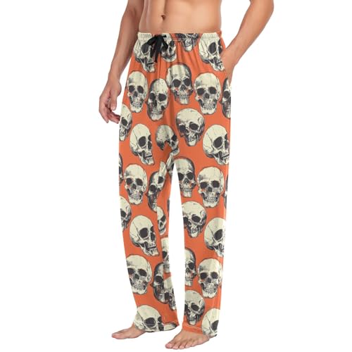Mens Pajama Pants Halloween Skull Orange Soft Lounge Sleep Pj Bottoms with Drawstring Pockets4