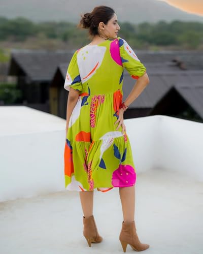 Image of Wedani Green Printed Dress for Women