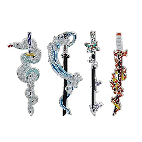 Yuraoer Anime Slayer Keychain Pin Set - Cartoon Figures 9 Hashiras Mini Katana Sword Key Chains Enamel Pin Jewelry Men Women (4 Pcs Pins) #TOP18