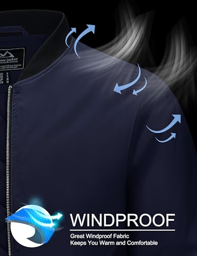 Image of MAGCOMSEN Men's Bomber Jackets Windproof Water Resistant Windbreaker Full Zip Outwear Jacket Casual Padded Coats Navy 2XL