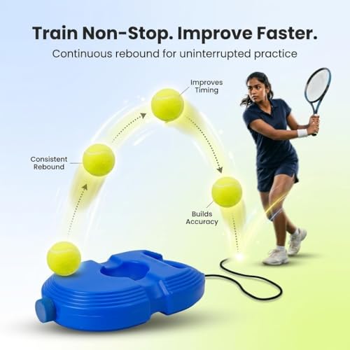 Image of Tennis Trainer Rebound Ball with String, Solo Cricket & Tennis Practice Set, Self Training Equipment for Kids & Adults, Indoor Outdoor Sports Practice Trainer (Blue)