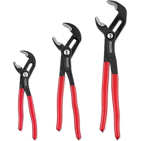 E•Werk - 3-Pc Water Pump Pliers Set - 7", 10", 12" - Non-Slip Plumbers Wrench - Tongue & Groove Pliers - Pipe Grips w/Adjustable Jaws & Ergonomic Handles Cover