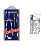 Staedtler Mars Comfort, Compas technique à réglage rapide et micrométique en composite métal-plastique & 569 - Polybag 1 Set De Géométrie (Règle 30 Cm, Rapporteur 10 Cm, Équerres 60/30 & 45/45)