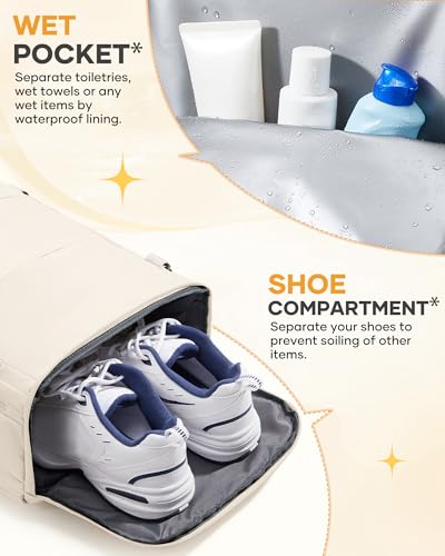 Image of coofay Beige Travel Backpack For Women Men Airline Approved Personal Item Carry On Flight Approved Waterproof Backpack For Traveling On Airplane Weekender Travel Bag