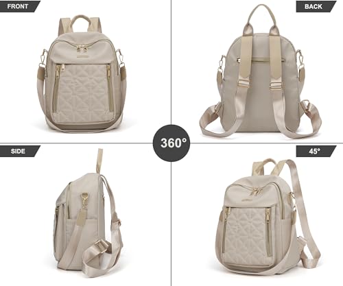 Image of Pealwel Mini Nylon Women Backpacks,Small Ladies backpacks Lightweight Shoulder Satchel Bag Tote Handbag Casual Travel Daypack (Beige)