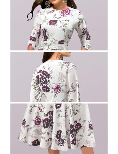 Image of Simple Flavor Women's Floral Vintage Dress Elegant Midi Evening Dress 3 /4 Sleeves