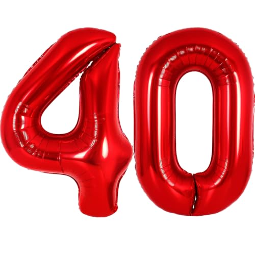 Image of Number Balloons Red Party Balloon - 40 Inch Large Number 40 Balloon, Numbers Balloon Birthday Decorations, Red Party Supplies for Anniversary