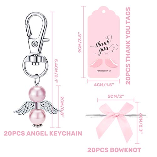 Movinpe Thank You Favors In Bulk, Angel Keychains Favor + Bows + Angel Wing Thank You Tags, Guest Return Favors For Baby Girl Baby Shower, Bridal Shower, Wedding Charm, Party Favors (Pink 20Sets) #TOP1