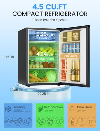 Image of COWSAR Dorm Fridge without Freezer, 4.4 Cu.Ft Single Reversible Door Office Refrigerator with Adjustable Thermostat, Removable Glass Shelves, Commercial Compact Fridge for Bedroom Dorm Office