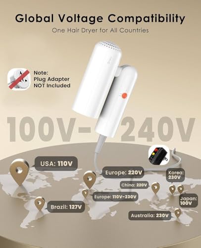 osou Travel Hair Dryer, Dual Voltage with Auto-Sensing, 1B Plasma Particles の商品画像 2