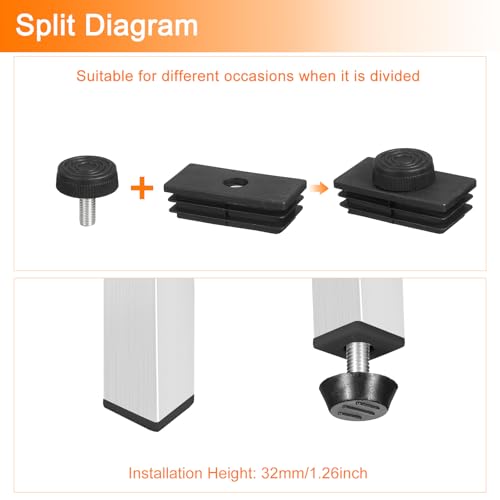 Image of uxcell 4 Set Leveling Feet, 30x60mm Plastic Adjustable Furniture Leg Leveling Rectangle Tube Insert Screw-in Glide Levelers Fit Hole 30mm for Table Chair Furniture, Black