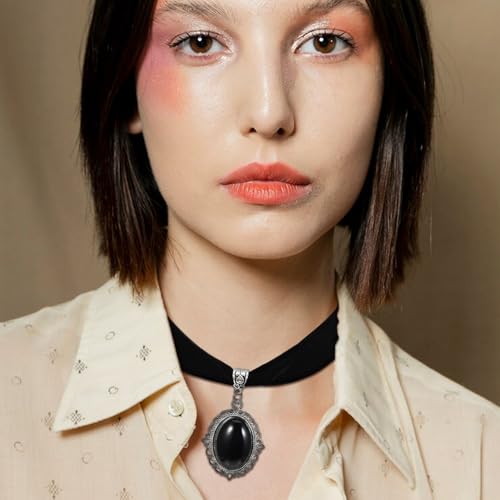 Telooco Trachtenkette Damen Schwarz Gothic Choker Halskette mit Diamanten Verstellbar Gothic Halsreif Vintage Samt Halsband mit Anhänger Schmuck für Mädchen Braut Vampir Halloween Cosplay