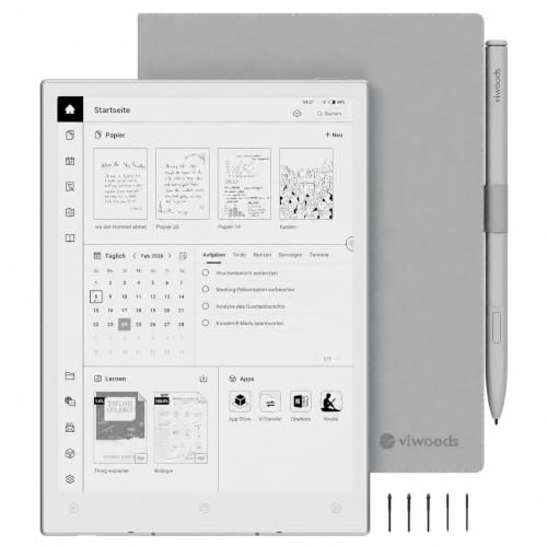 VIWOODS Upgraded Bundle with AiPaper Mini, 8.2’’ AI E Ink Tablet with Adjustable Light, 292PPI Electronic Notebook with Pen, Portable 230g, 128GB Storage Note Taking Device | 8.2 inch E-Ink tablet with AI notes, Stylus Pro, reading light, 292 PPI display and 128 GB memory.