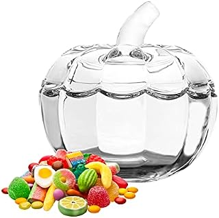 Aynaxcol Glass Storage Jar, Clear Pumpkin Storage Jar with Lid Cookie Sugar Bowl Spice Jar Jewelry Storage for Home Office Coffee Bar Restaurant Decor for Thanksgiving Halloween Party.