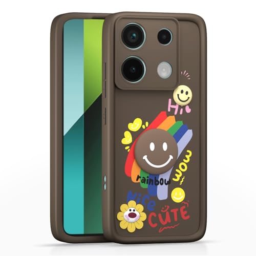 Image of Pikkme Back Cover for Redmi Note 13 Pro 5G / Poco X6 5G | Soft Silicone| Cute Rainbow Smile & 3D Cartoon Flower Design | Shockproof Raised Camera Protection Bumper Case (Brown)