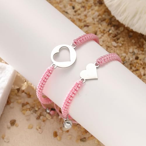 Image of First Day of Kindergarten Pre K Gifts for Mother Daughter,Mommy and Me Bracelet Matching Heart Bracelets Set for 2