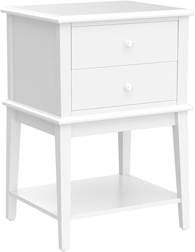 Miniatura 4 de Mesita de noche blanca con 2 cajones de 28 pulgadas de alto, moderna mesa auxiliar grande para sala de estar, mesas auxiliares de cama de madera,