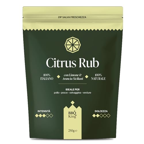 BBQ KING - Citrus Rub Confezione da 250 Gr, Dry Rub Bbq per Manzo Ideale per Barbecue e Grill, Set Spezie Cucina 100% Made in Italy, Miscela di Spezie per Carni (Pollo/Manzo) e Verdure