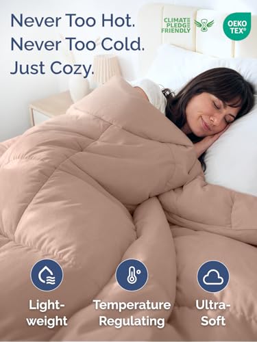 Image of Queen Size, Mauve Alternative Down Comforter - Warm, Lightweight & Breathable Hotel Quality Bedding Set for Men, Women, Kids & Teens - All Season Oversized Cooling Microfiber Duvet Insert Comforter