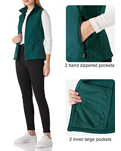Outdoor Ventures Softshell Weste Damen Ärmellose Jacke Laufweste Leicht Winddicht Warm Fleeceweste Stehkragen Sport Golf Weste mit 4 Taschen für Wandern Camping Dunkelgrün 2XL