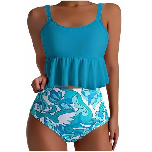 Maillot de bain gainant tankini bleu ensemble short et haut drapé anti-gonflement M