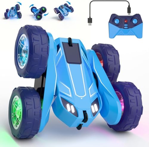 MaxTronic Voiture télécommandée, Exclusive Double Chargement Direct avec LED Réglable. 360° Stunt 15km/h Tout-Terrain radiocommandée Jouet Fête Cadeau pour 3-12 Ans Garçon Fille