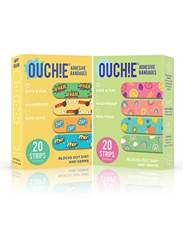 Image of Ouchie Non-Toxic Printed Bandages Double Combo (40 Pack) - Yellow & Lime Green