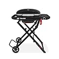 Weber Traveler® Compact Portable Gas Grill (Liquid Propane) for Outdoor Cooking – Black, Porcelain-Enameled Lid, Side Table, Folding Portable Grill with Wheels for Camping, Tailgating & Travel