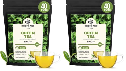 Image of Blend Art Teas Green Tea - 40 Tea Bags | High Mountain Nilgiri Green Tea | Rich in Antioxidants | Natural Energy & Metabolism Support | Fresh & Light Flavor | 80g | Curated in India (Pack of 2)