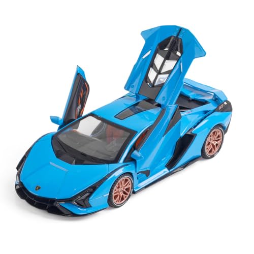 Image of Advisian store 1:24 Lamborghini Sian Die-cast Metal Toy Model Car Pull Back car Super car with Openable Doors with Sound and Light for Gifts Toys for Kids (1:24 Lamborghini Sian - Blue)