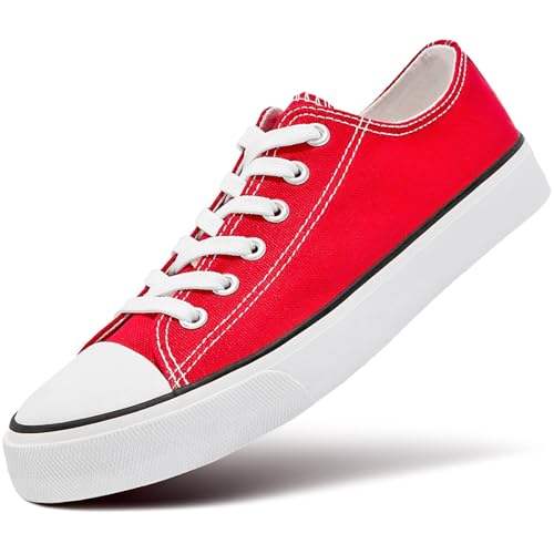 ZGR Women's Canvas Low Top Sneaker Lace-up Classic Casual Shoes(Low Top Red,US8)
