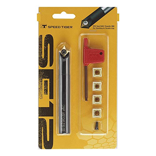 SPEED TIGER NC Spot Set - for General Spotting, Center Drilling, Chamfering - 4 Edge Indexable Insert, 45 deg. - 16 mm x 120 mm Shank - Set Includes Holder, 5X Inserts and Tool - Made in Taiwan