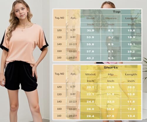 SELINK Girls Travel Outfits Set Rainbow Striped Two Piece Lounge Sets Casual Sweat Tracksuit Matching Runner Shorts4