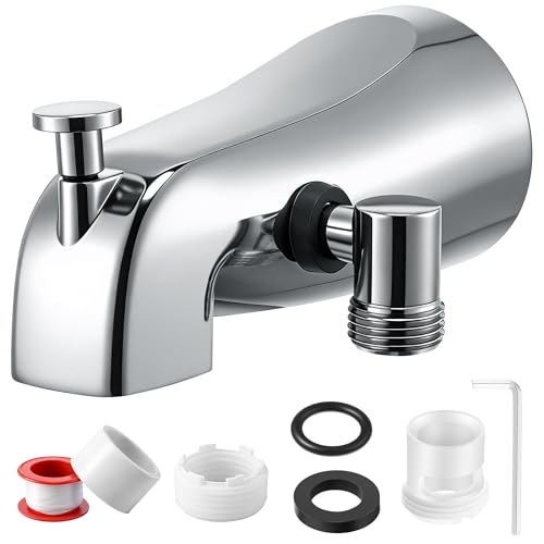 Enhon Tub Spout with Rear Diverter, Bathtub Spout Fitting 1/2-Inch or 3/4-Inch IPS, 5-1/4 Inch Length Bathroom Bathtub Faucet with Adapter (Chrome,Side-Mount Handheld Shower Fitting)