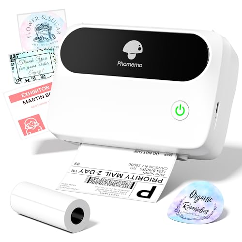 Phomemo M421 Impresora de Etiquetas, 4-Inch Impresora Etiquetas Autoadhesivas de Código de Barras, Retail, Pequeña Empresa, Etiquetadora Térmica con 1 4x6 Rollos de Etiquetas
