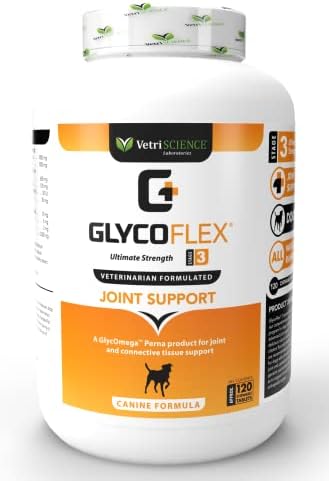 VETRISCIENCE Glycoflex 3 Clinically Proven Dog Hip and Joint Supplement with Glucosamine for Dogs, 120 Chewable Tablets - Vet Recommended for Mobility Support for All Breeds and Sizes