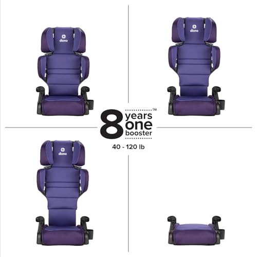 Image of Diono Connect3 R 2-in-1 High Back Booster, Slim Fit 3-Across in Many Mid-Sized Sedans and SUVs, for Children from 40-120 lbs., Lightweight with Cupholder, Purple Wildberry