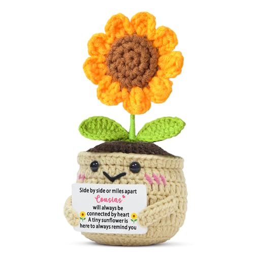 JETTOP Gifts for Cousin Birthday- Cousin Gifts for Women Positive Crochet Sunflower Gift for Cousins Christmas
