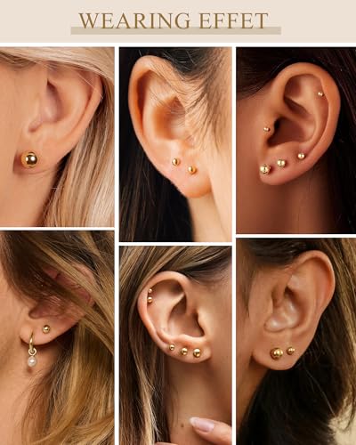 Image of 5 Pairs 14K Gold Plated Stud Earrings for Women, Hypoallergenic Earring Sets for Multiple Piercing, Premium Cubic Zirconia Studs Earrings for Women